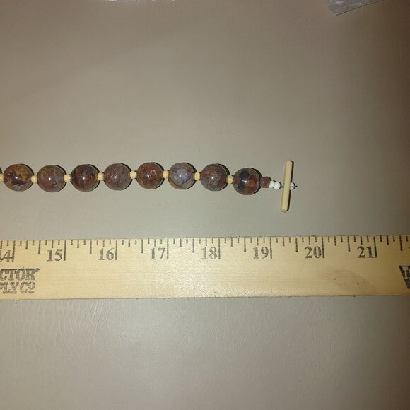 Antique Agate Bead Necklace Carved Antler Pendant Deer Elk Artisan Craft Rustic - Picture 14 of 16